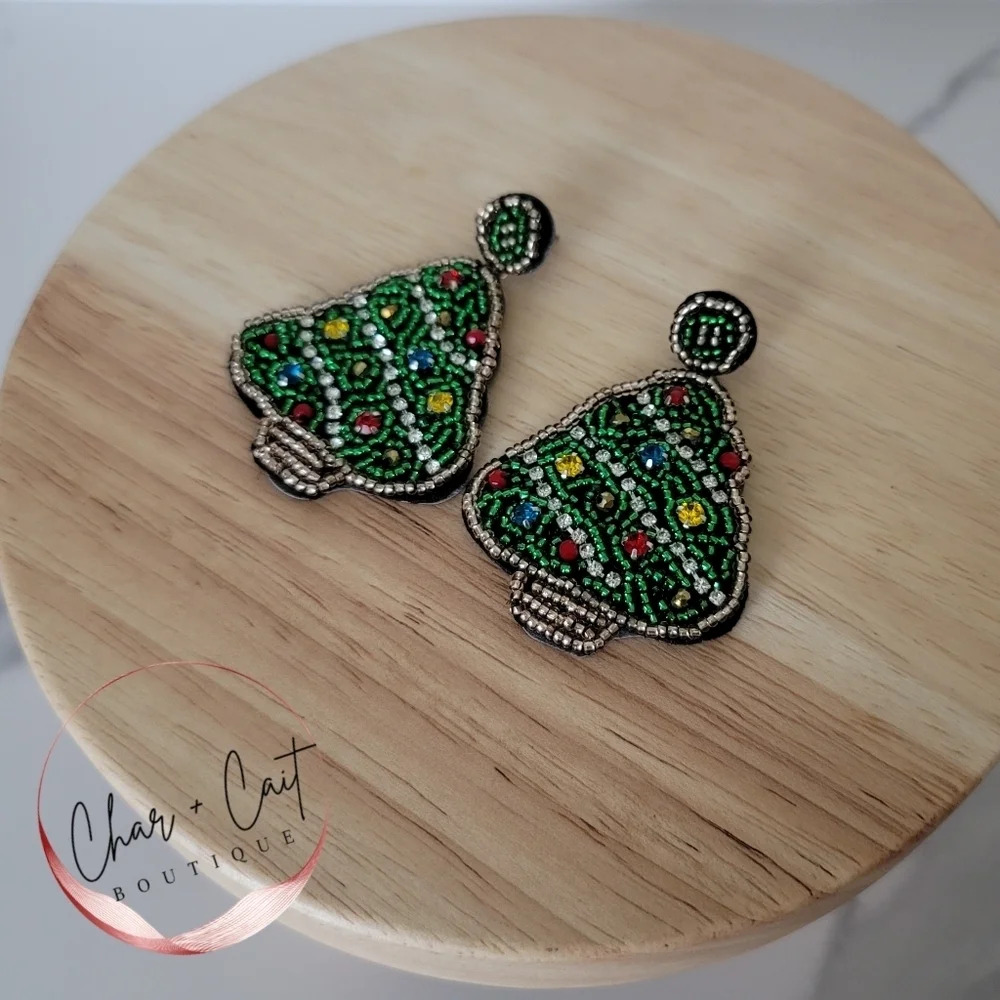Beaded Statement Christmas Tree Earrings